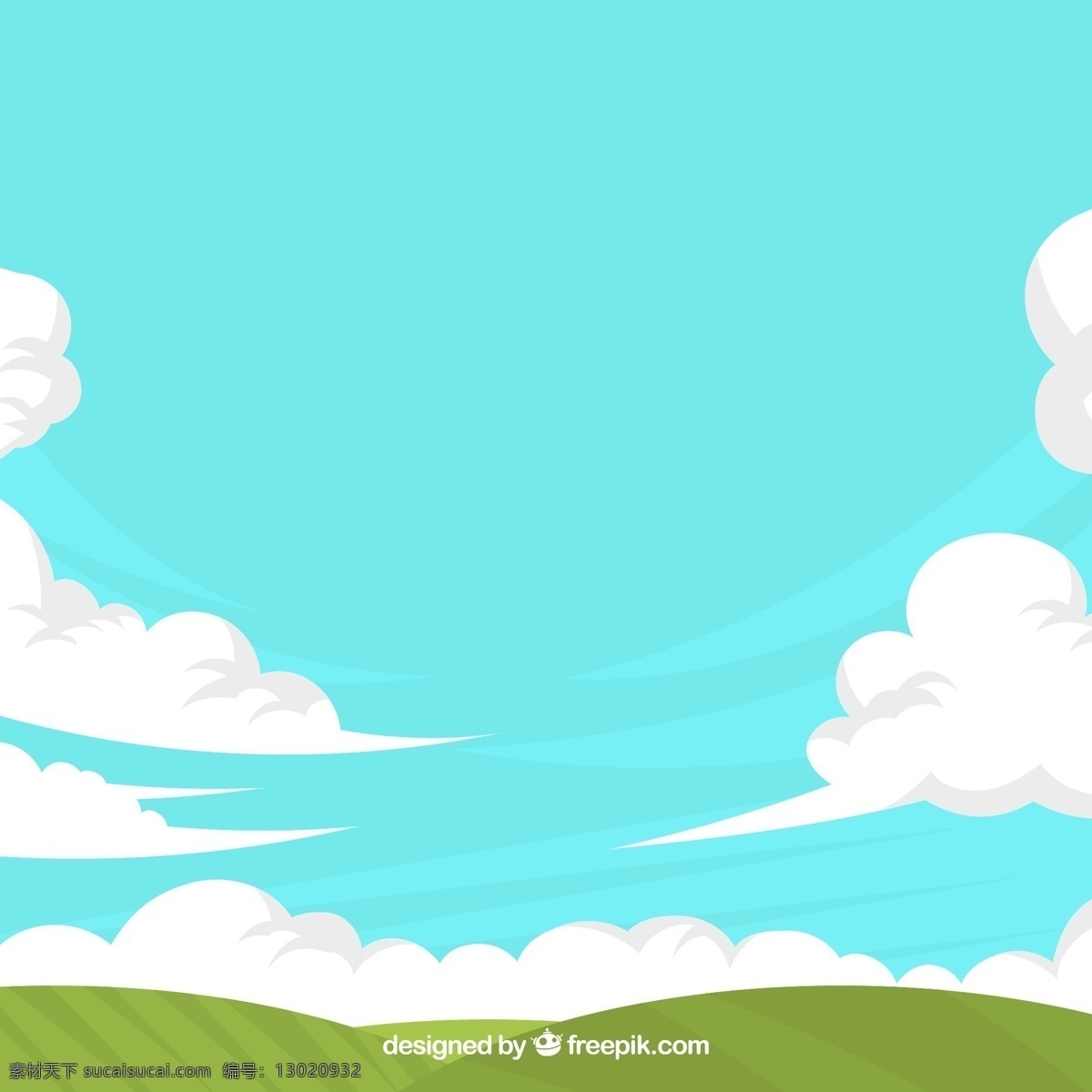 创意 郊外 草地 晴朗 天空 风景 云朵 风 自然 动漫动画 风景漫画