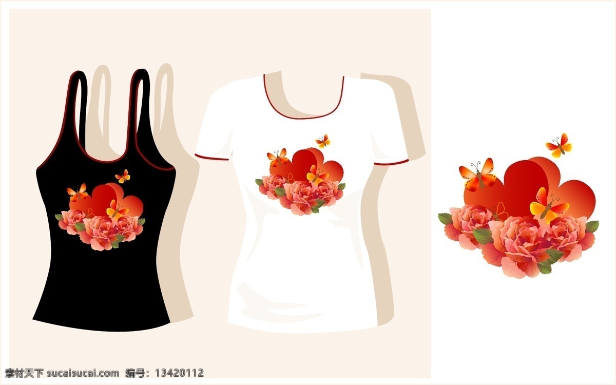 可爱 女孩 服饰 矢量 t恤 包 背心 服装 花纹 矢量素材 手提包 图案 衣服 印花 吊带 矢量图 日常生活
