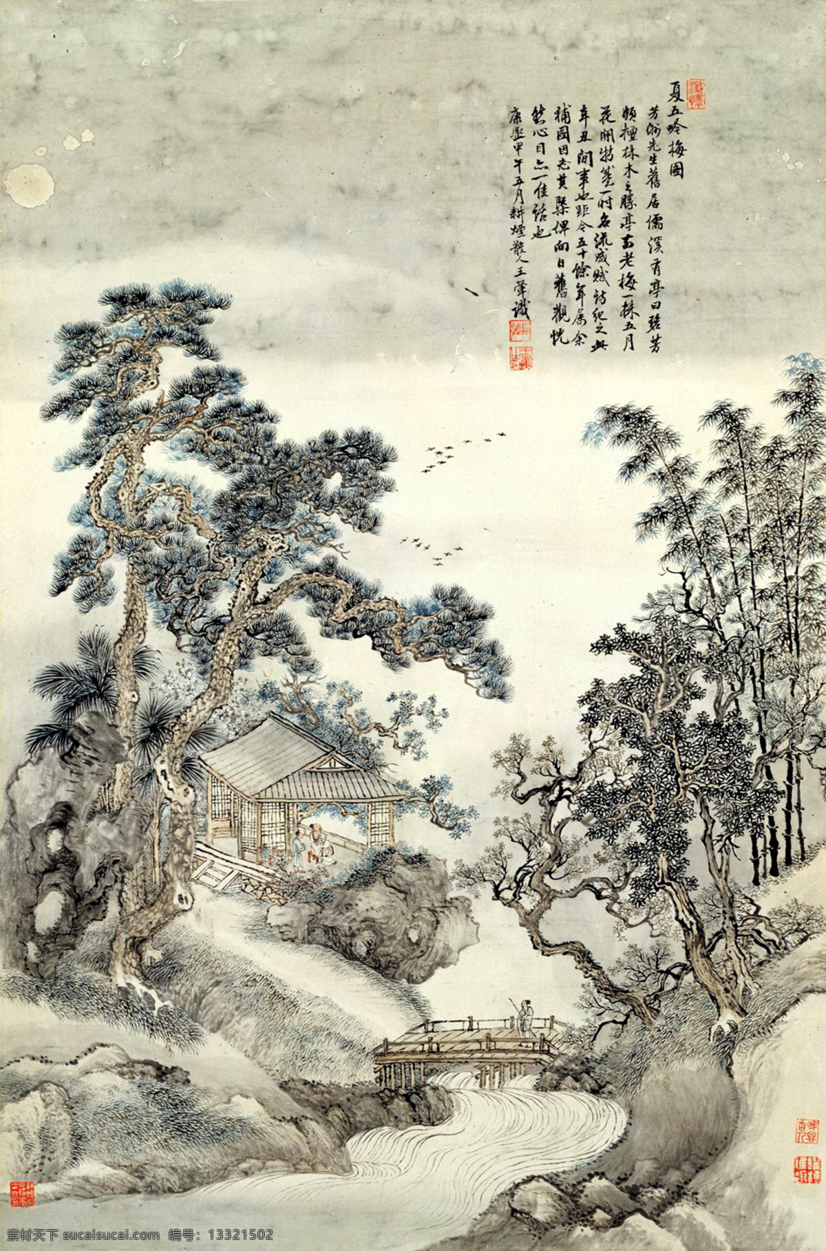 夏五吟梅图 王翚 山水 国画 古画 名画 书法 书画 文化艺术 绘画书法 设计图库