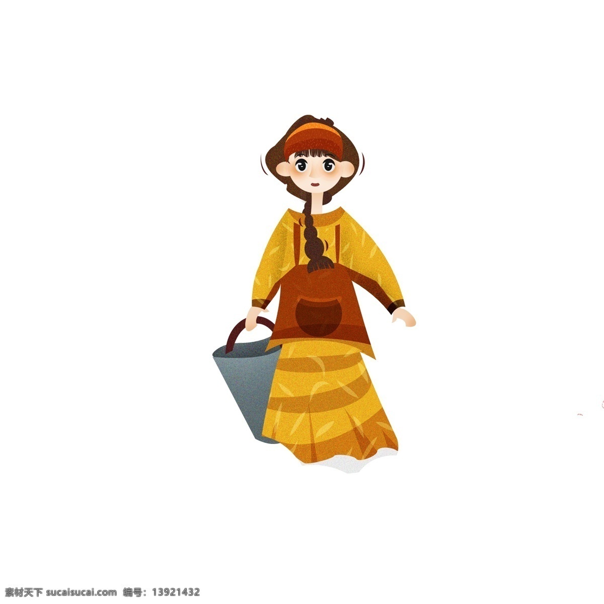 彩绘 复古 提篮 小女孩 元素 女孩 之一 治愈系