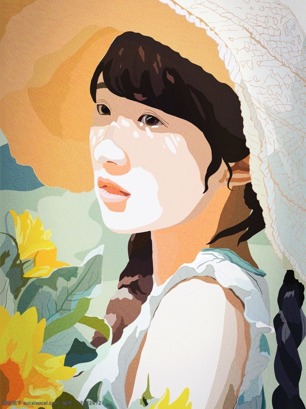 少女 美 肤 日记 美女 采花 做 花茶 唯美 梦幻 秋天 壁纸 菊花 花 草帽 治愈 十一月 十一 秋 秋季 写实 写实肌理 美肤