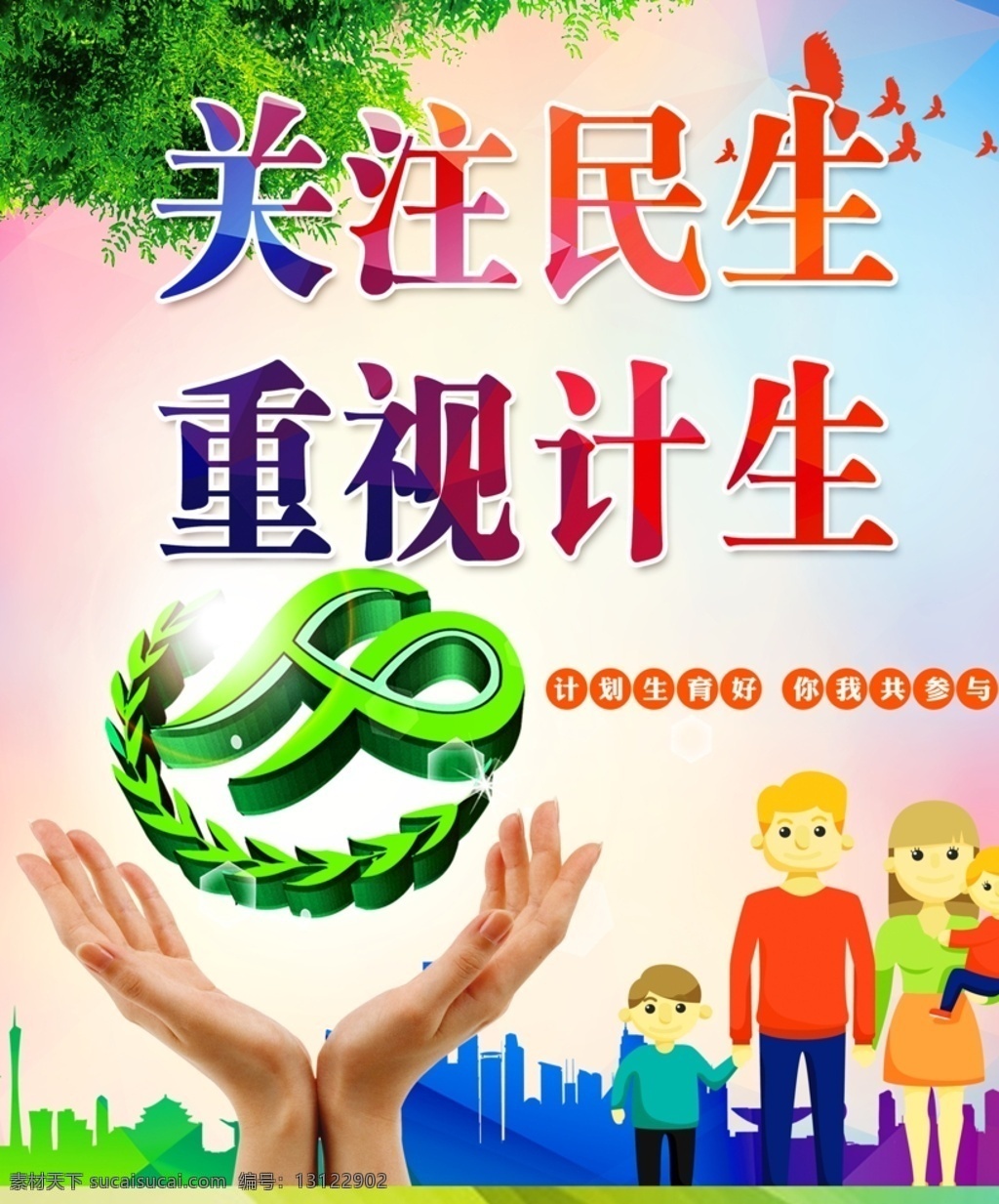 计划生育 关注民生 重视计生 二孩政策 蓝天白云 清新展板 简约展板 计生 分层