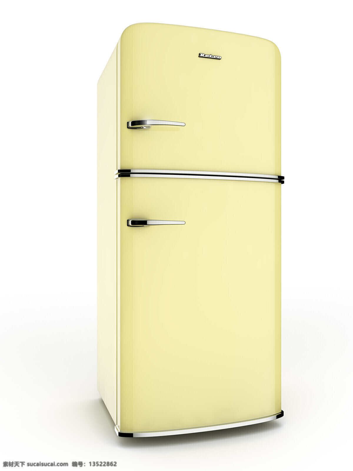 淡 黄色 冰箱 3d立体 淡黄色冰箱 家电电器 现代科技
