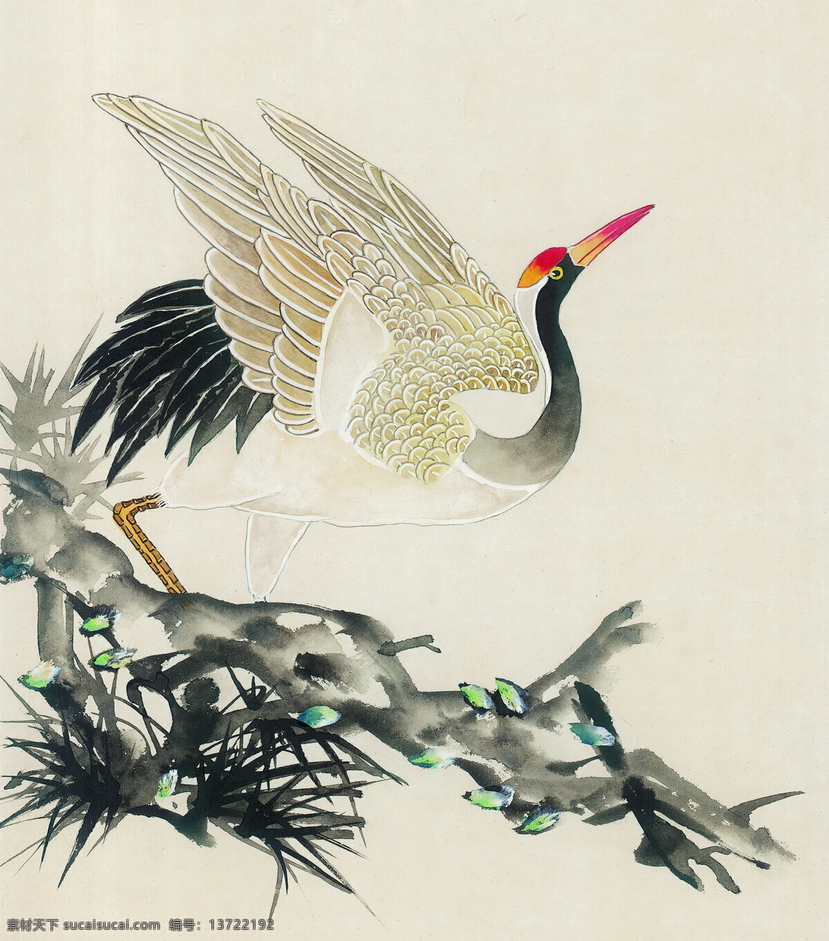 树枝 上 白鹤 国画 油画 装饰画 无框画 手绘 素描 插画 抽象 艺术 室内装饰 书法艺术 彩绘 书画文字 文化艺术