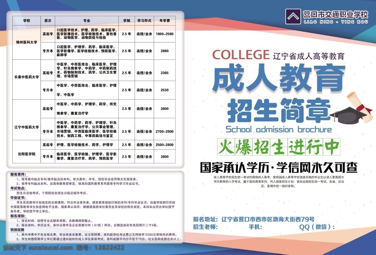 成人教育 招生 简章 学校 dm 专业 成人 教育 折页 艺术 火爆