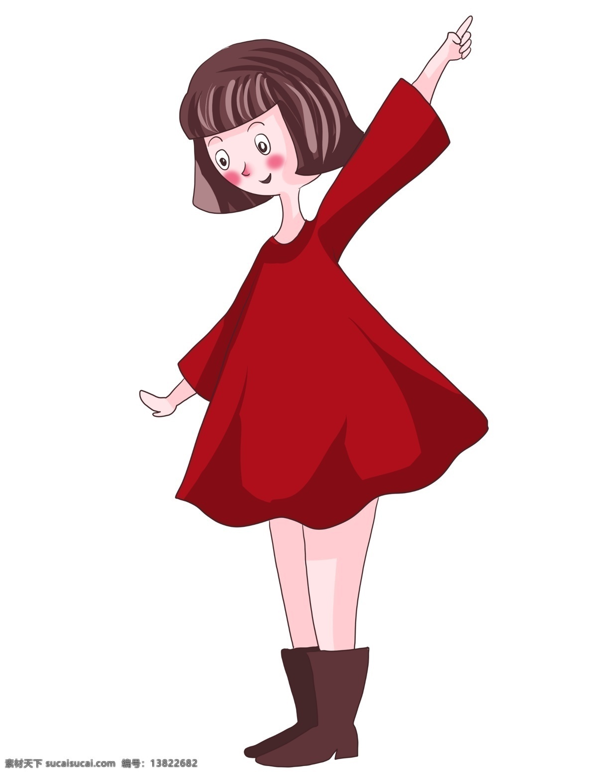 卡通 手绘 服饰 猪 女孩 小 清新 卡通手绘 红裙 卷发 美女 小清新 美少女 跳舞 快快乐乐 高高兴兴 长裙 红帽子