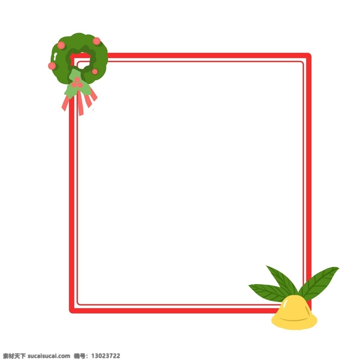 手绘 圣诞节 花环 插画 漂亮的边框 卡通边框 边框 美丽的边框 金色的铃铛 绿色的花环