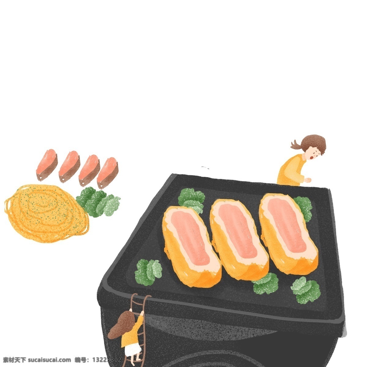 卡通 手绘 美食 寿司 元素 食物 日本食物