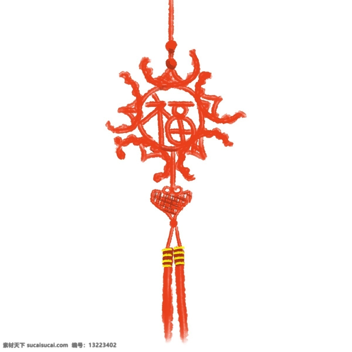 福字 中国结 手绘 车 插画 红色 卡通 装饰 红色的吊穗 漂亮