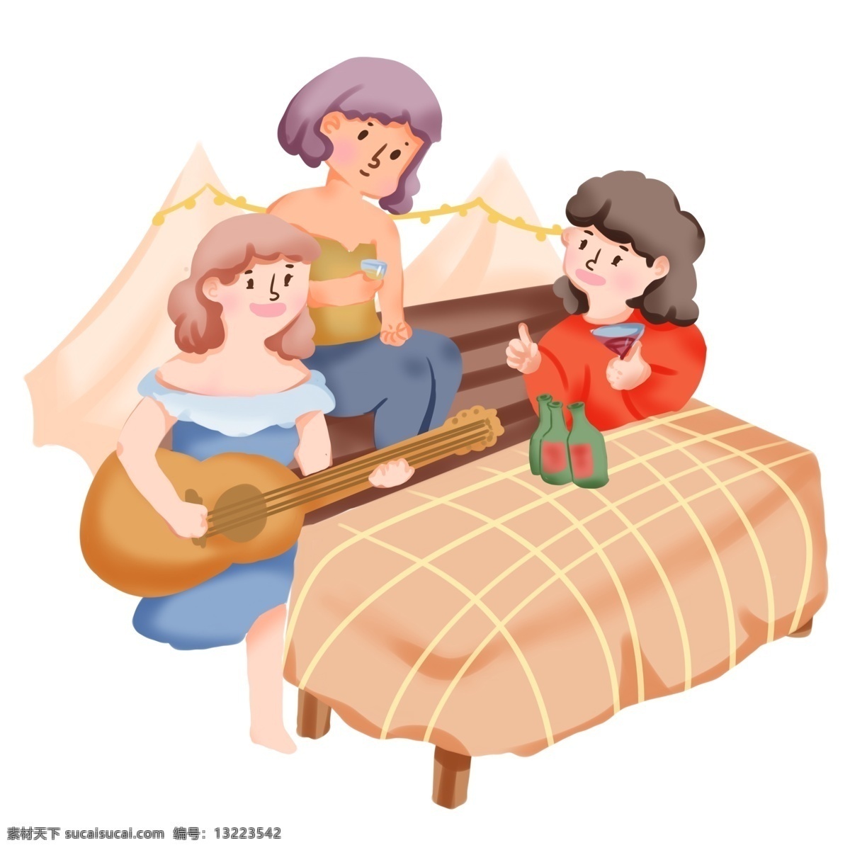 手绘 卡通 同学 聚餐 手绘卡通 同学聚餐 装饰图案 手绘q版 弹琴 喝酒 商务聚餐 同事 好友 年夜饭 过节