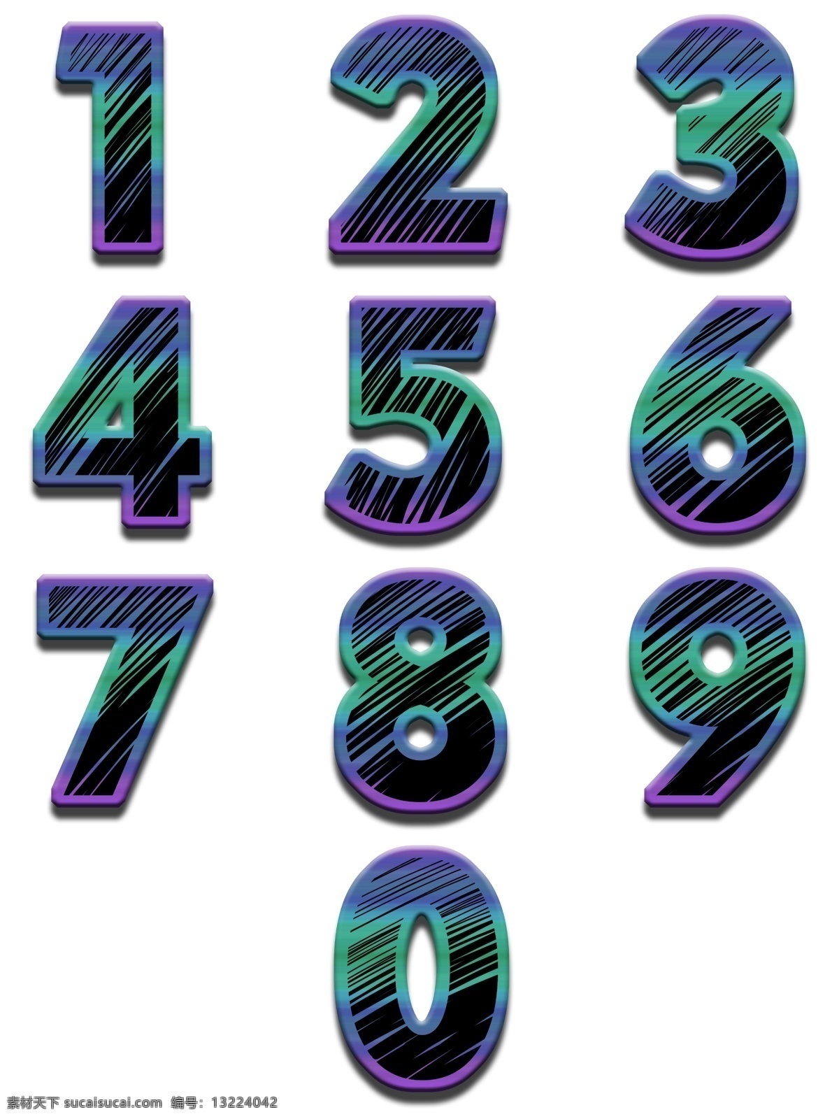 数字 标签 蓝色 手绘 分 图 层 数字标签 分图层 绿色 紫色 可商用 阴影
