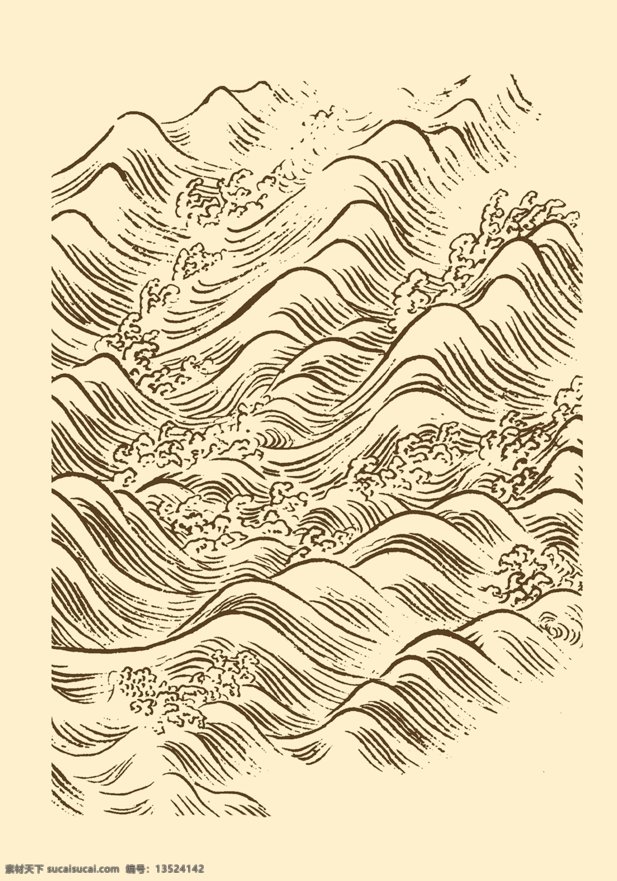 海水纹 芥子园画谱 山水 国画 中国画 水墨画 写意画 水纹 分层 源文件