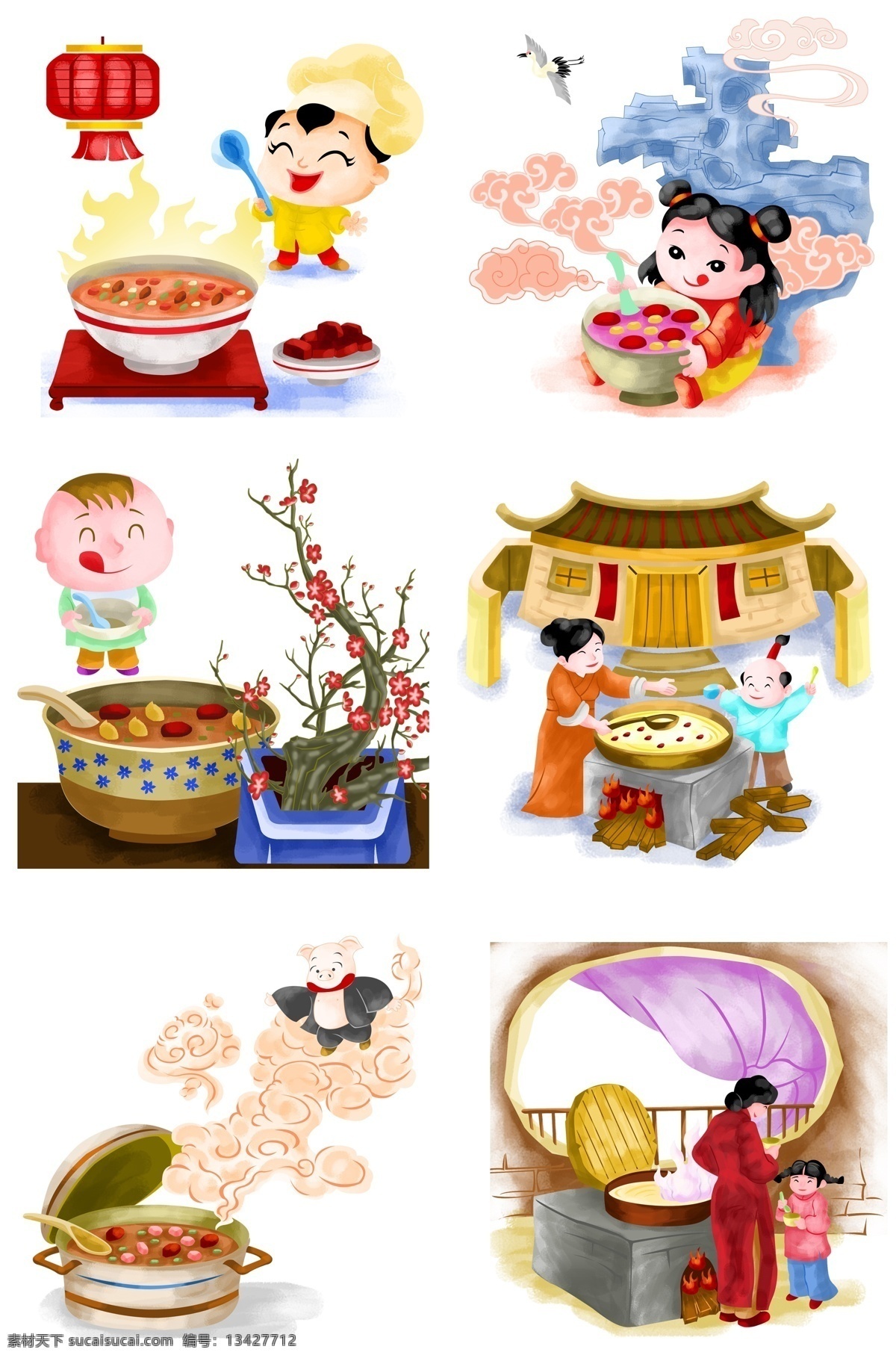 美味 腊八粥 八戒 疯狂 插画 腊八节 美味腊八粥 美食腊八粥 八戒也疯狂 贪吃猪 传统习俗 八宝粥 腊八节风俗 手绘插画
