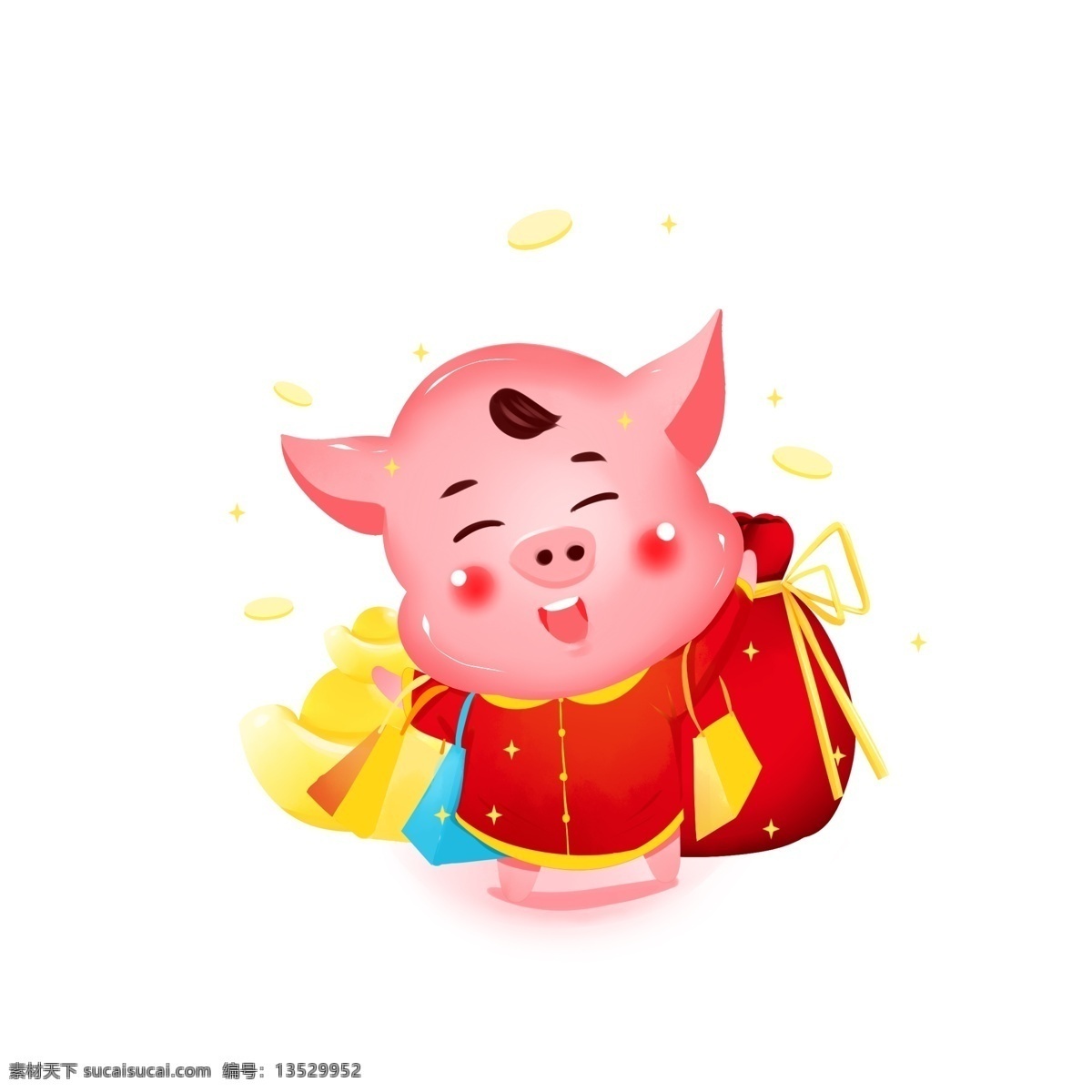 新年 立体 猪 ip 发财 红包 福 袋 促销 金币 购物 小猪 卡通猪