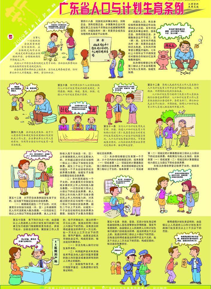广东省 计划生育 新 条例 人口 展板模板 节录 2009年 1月1日 施行 矢量