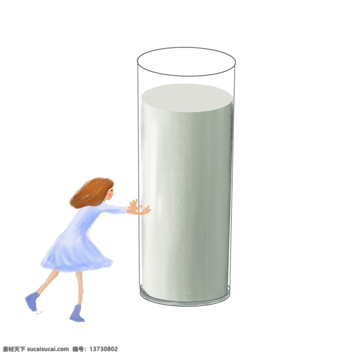手绘 一杯 牛奶 元素 卡通 插画 简约 饮料 女孩 热牛奶