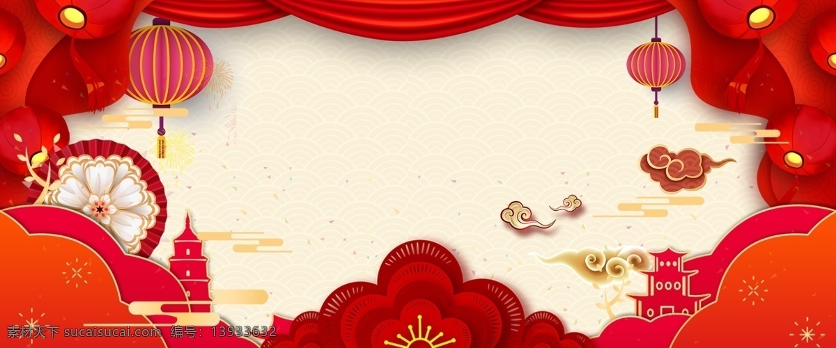 中国 风 喜庆 猪年 剪纸 春节 背景 剪纸风 新年 促销背景 微立体花卉 灯笼 古典底纹 2019 中国风