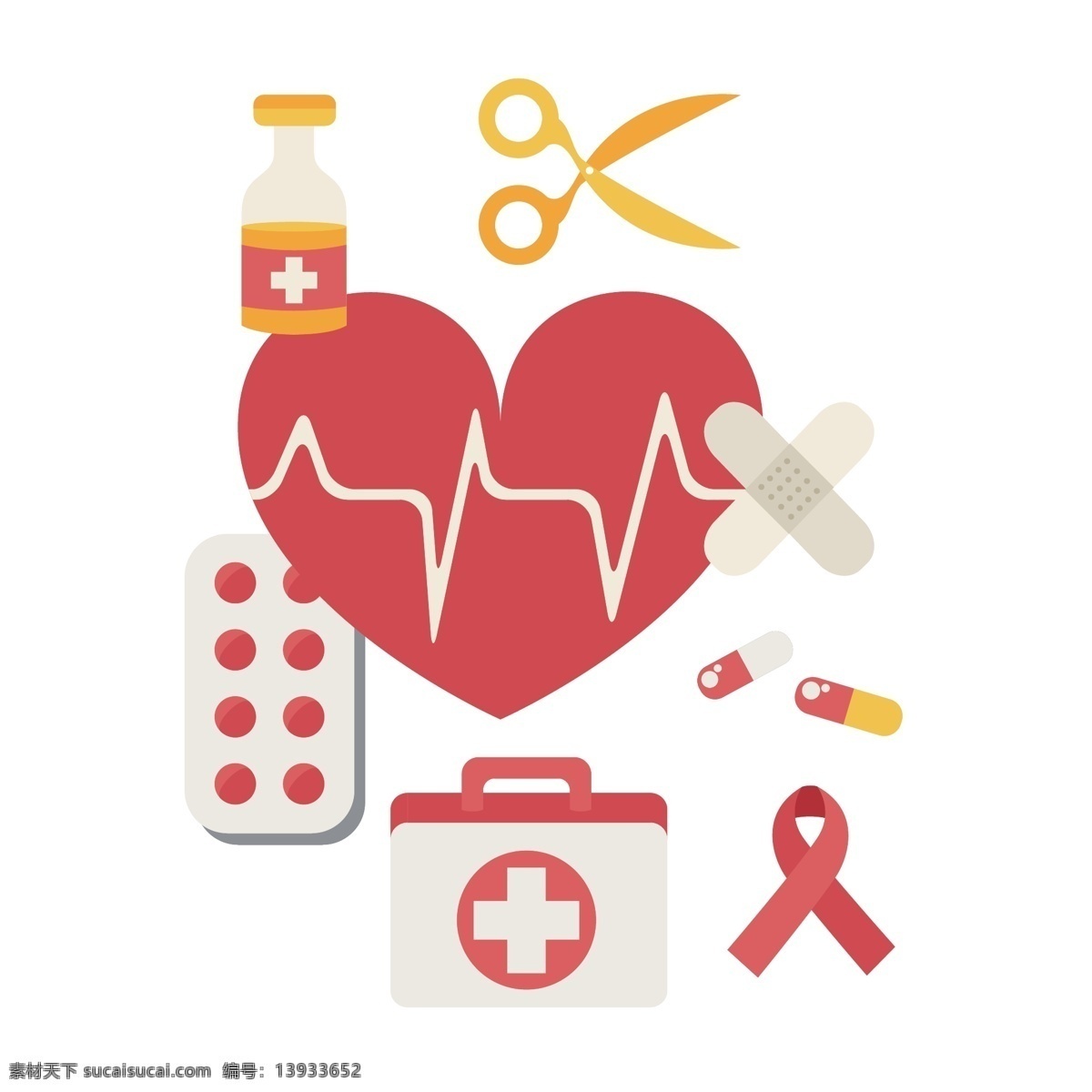 医学 符号 矢量 红十字 红十字的医生 医学符号 艾滋病 急救 急救药箱 药箱 心电图 剪刀 药品