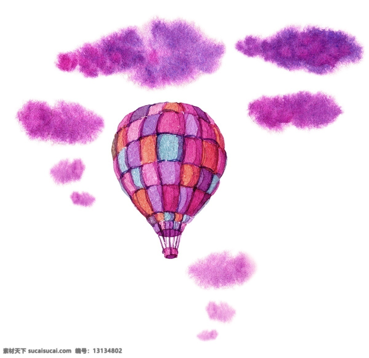 浪漫 热气球 源文件 玫红色 手绘 土耳其 云朵 装饰图案 紫色