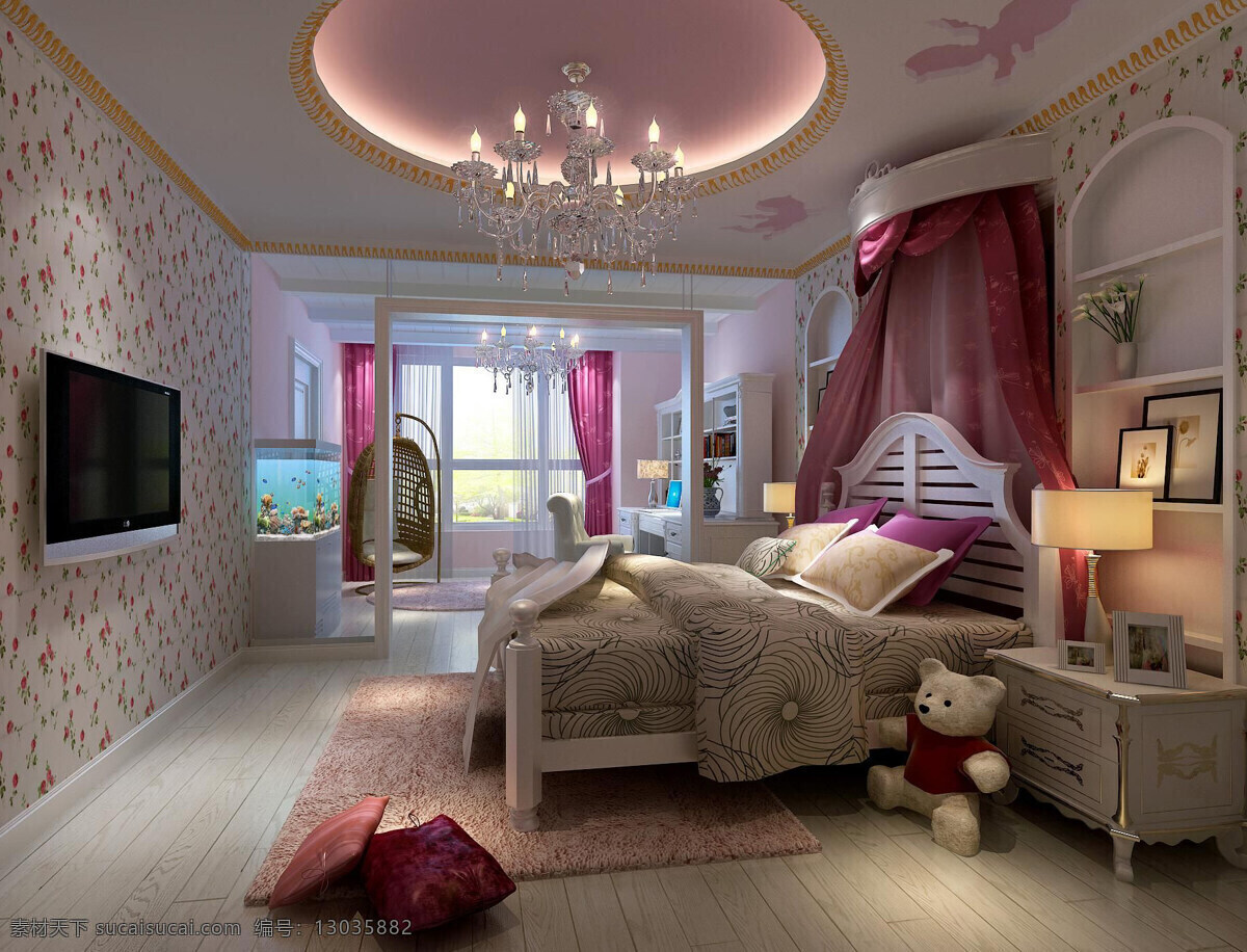 粉色 可爱 卧室 室内 装修设计 家居装饰素材 室内设计