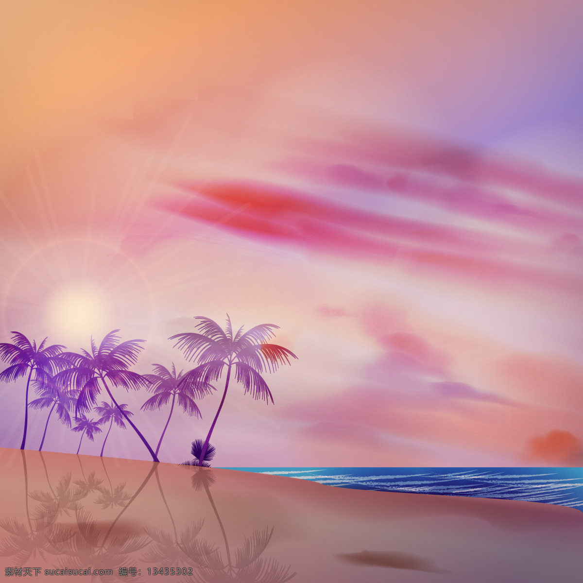 热带 背景 紫色 手掌 抽象的 夏天 海滩 颜色 热带棕榈 夕阳的背景下 夏日海滩 紫罗兰 抽象 日落 粉色