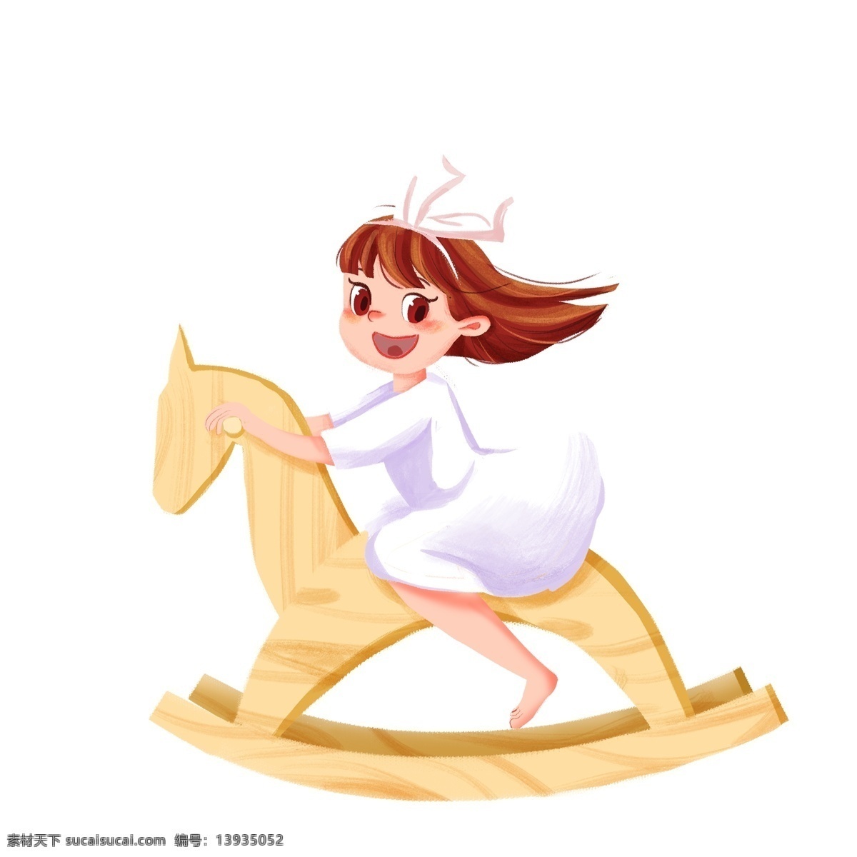 骑木马的小女孩插画图片-千库网