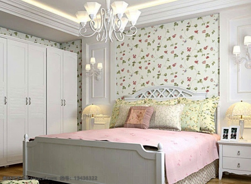 韩式 风格 家装 卧室 壁纸 装修 效果图 现代 简约