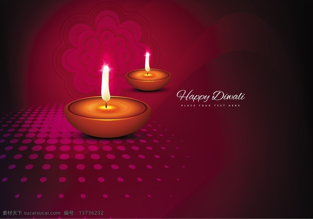 发光 diyas 装饰 卡 粉红色的 发光的 闪闪发亮 rangoli diya 快乐 排灯节 模式 点 圆 背景 庆典