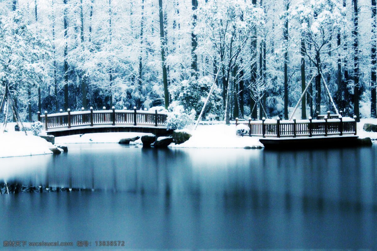 静静的善水湖 雪景 落叶松 小桥 湖水 倒影 自然风景 旅游摄影