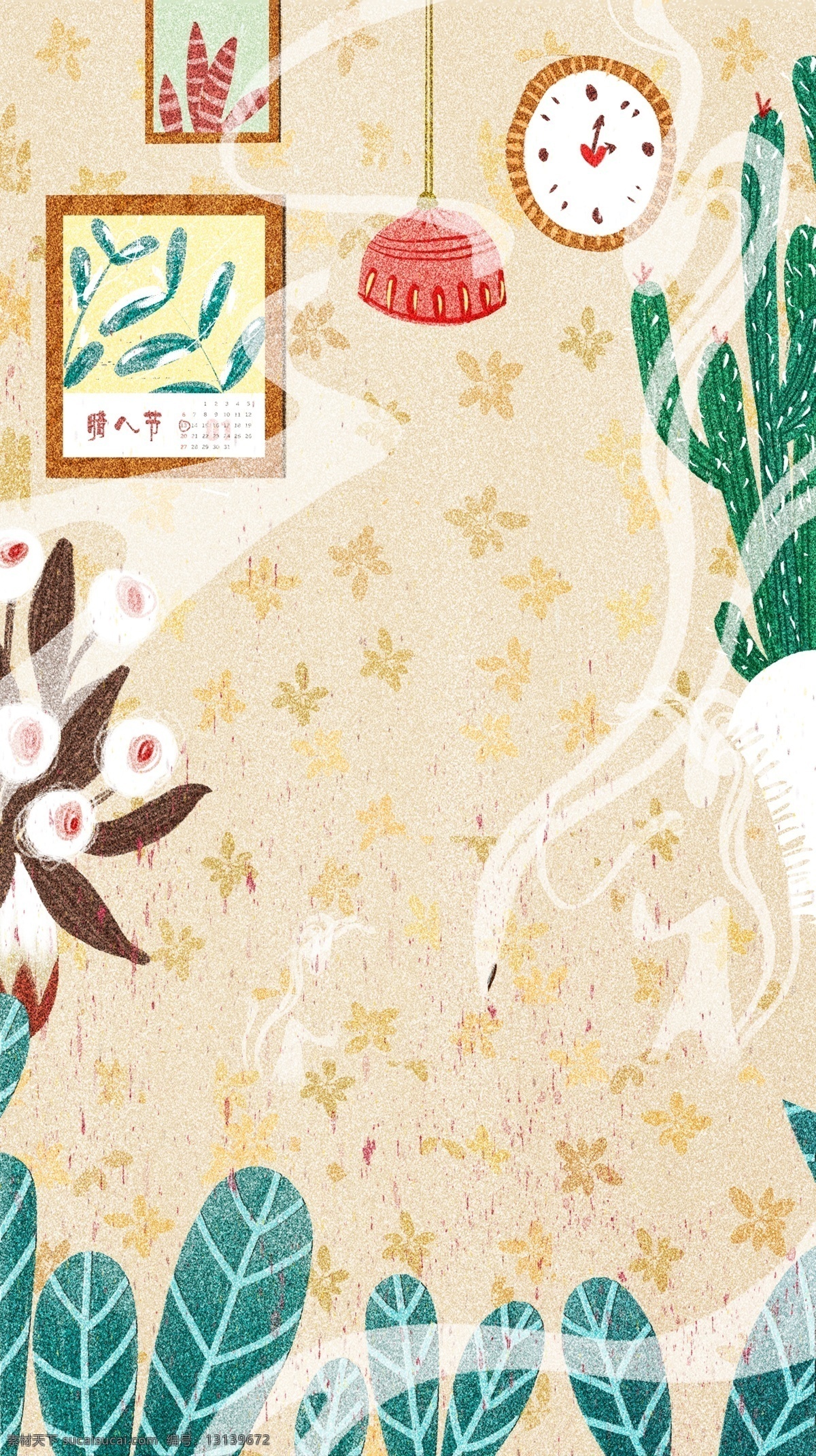 彩绘 线圈 腊八节 背景 时钟 壁画 吊灯 仙人掌 线圈画 创意背景 彩绘背景 特邀背景 促销背景 背景展板图 创意