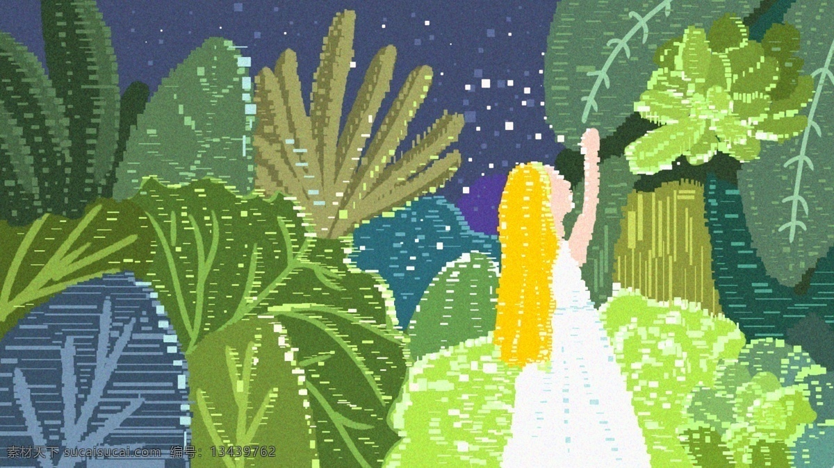 原创 插画 复古 像素 唯美 女孩