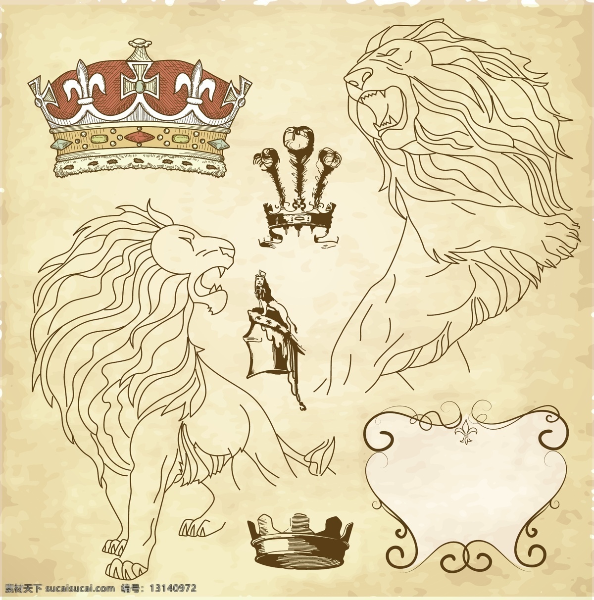 狮子 王冠 纹章 矢量图 其他矢量图
