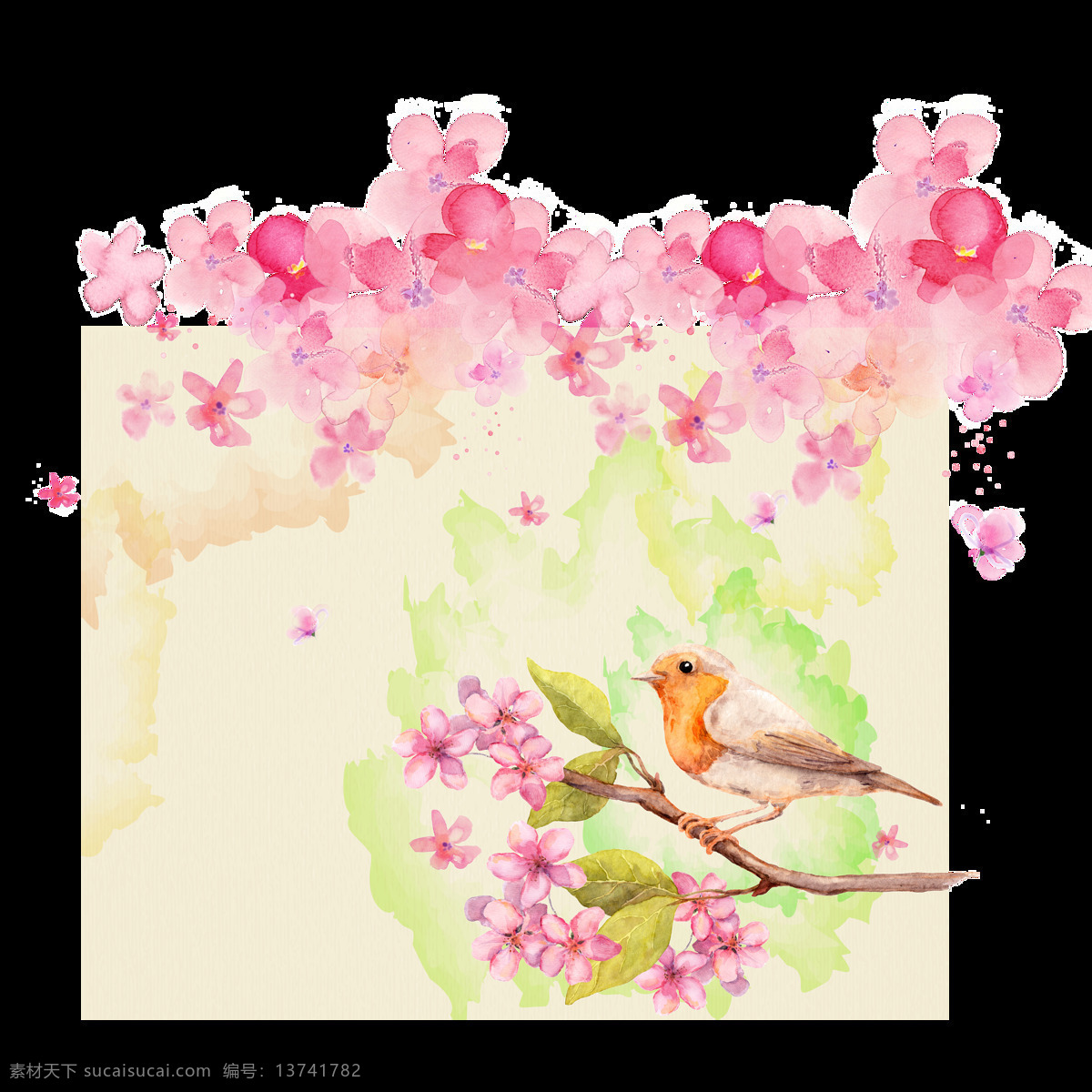 唯美 浪漫 花儿 小鸟 粉色的花朵 静态的小鸟 生动 鲜明 写实