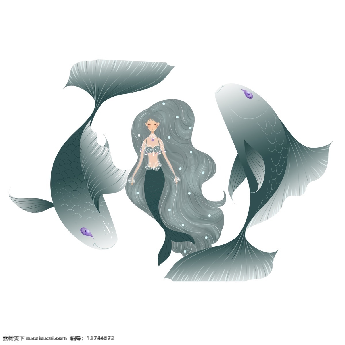 简约 鲸鱼 女孩 透明 人元素 装饰元素 插画元素 卡通