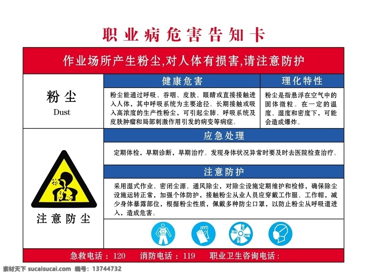 粉尘 职业 危害 告知 职业危害 告知牌 粉尘危害 特性 防护 应急处理 标志 牌 警示 分层