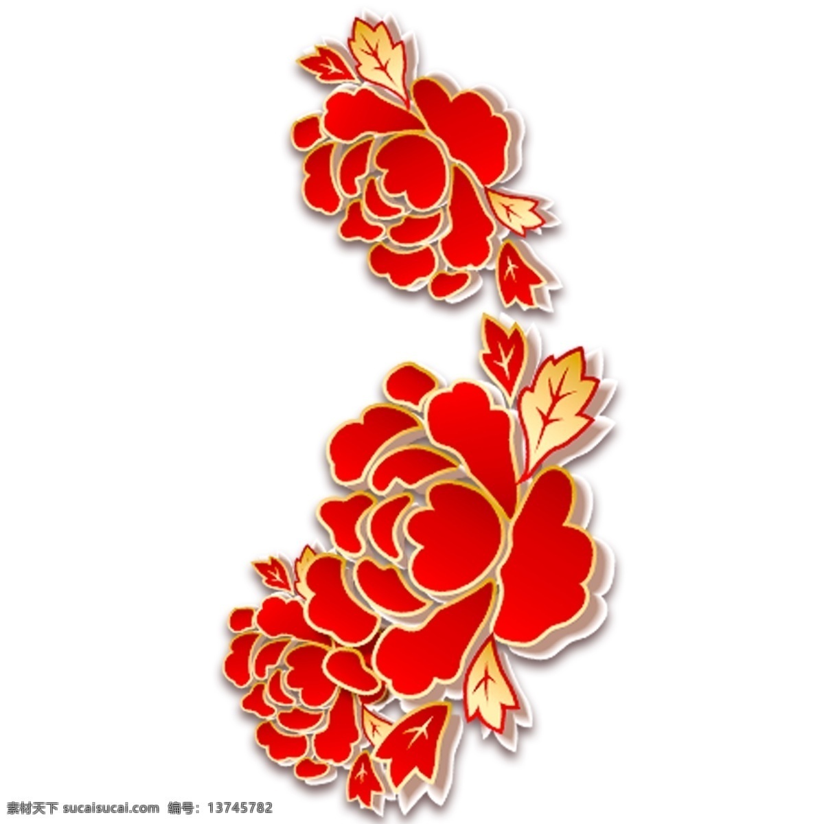 红色 花 装饰 复古 中国风 牡丹花 装饰素材