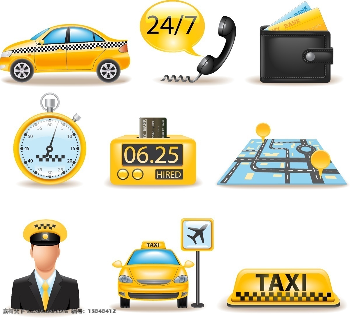 出租车 taxi 标志 人物 时间 黑黄方格 打的 的士 小汽车 路标 标识 标志图标 矢量 图标 标签 logo 小图标 标识标志图标