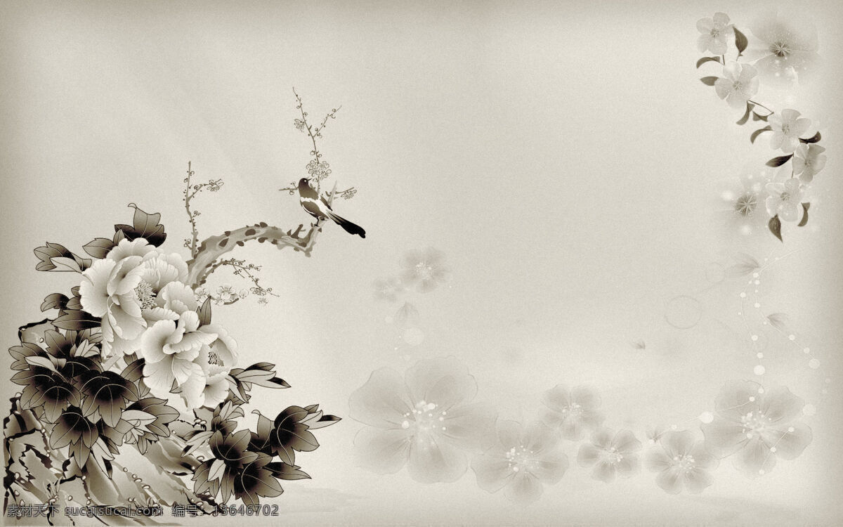 中国风 水墨画 牡丹 底纹背景 水墨牡丹 底纹边框 背景底纹