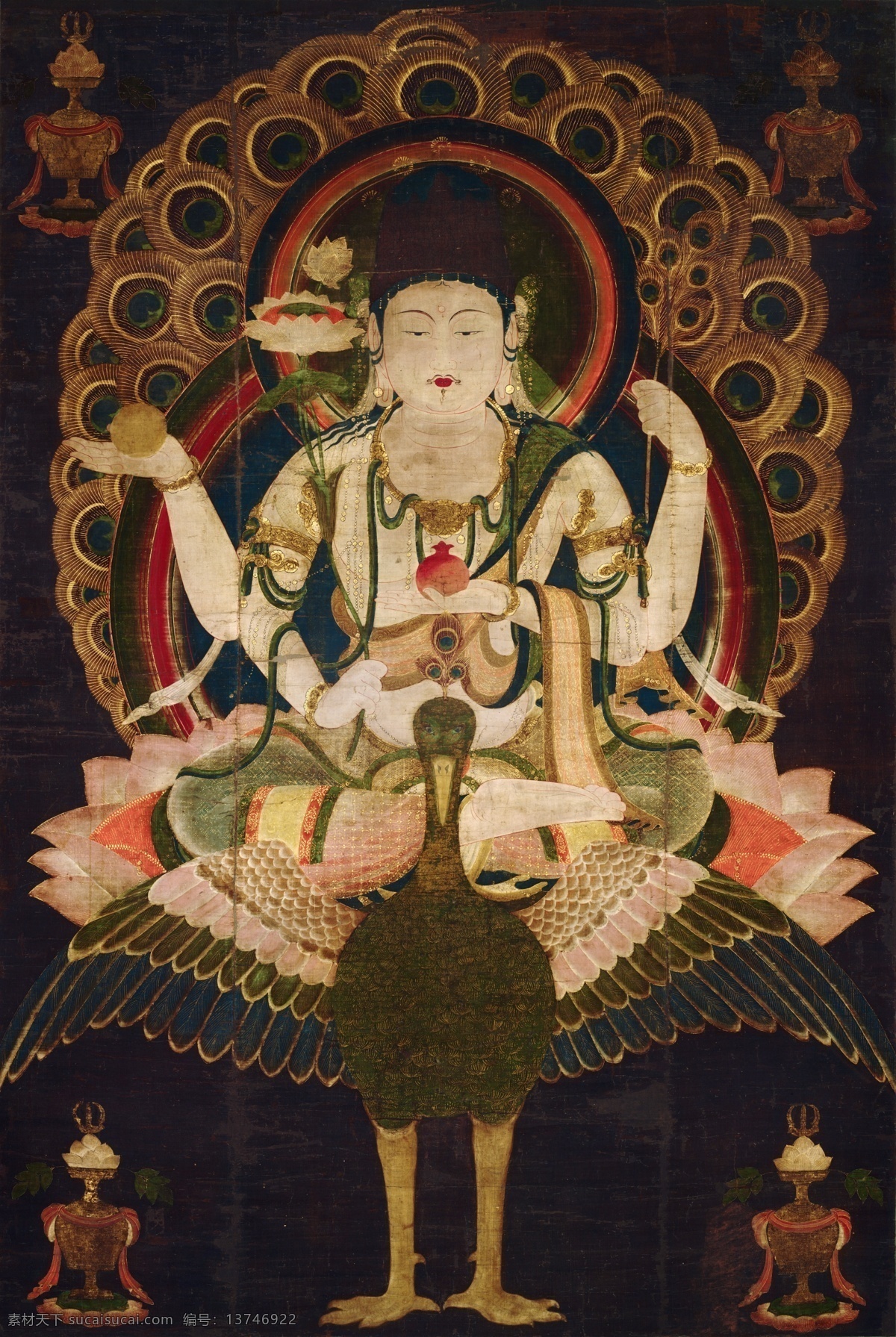 日本佛像 孔雀明王像 日本 平安时代 佛像 复制画 高清大图 文化艺术 绘画书法