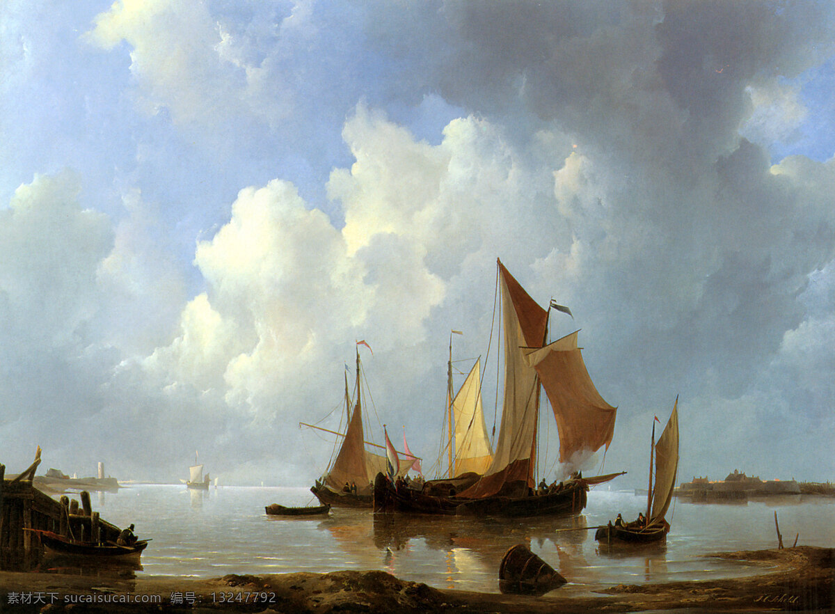 海景 风景 绘画 绘画书法 景 美术 欧美油画 文化艺术 小船 艺术 风浪 家居装饰素材