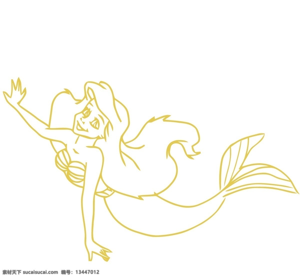 矢量美人鱼 矢量 美人鱼 公主 卡通 描边 卡通设计 白色
