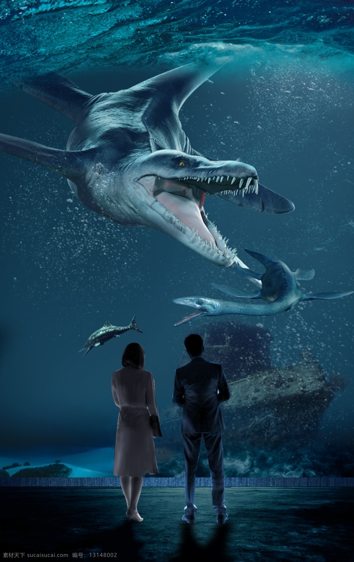 侏罗纪世界 合成 鲨鱼猎食 黑色