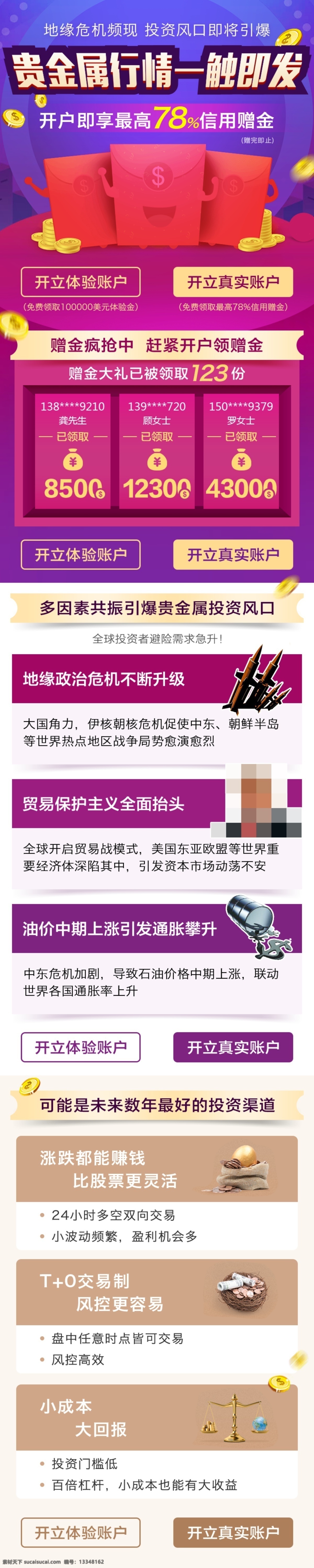 贵金属 开户 赠 金 页面 页面设计 金融 红包 数据分析 开户赠金 利润收益 h5设计 手机端设计