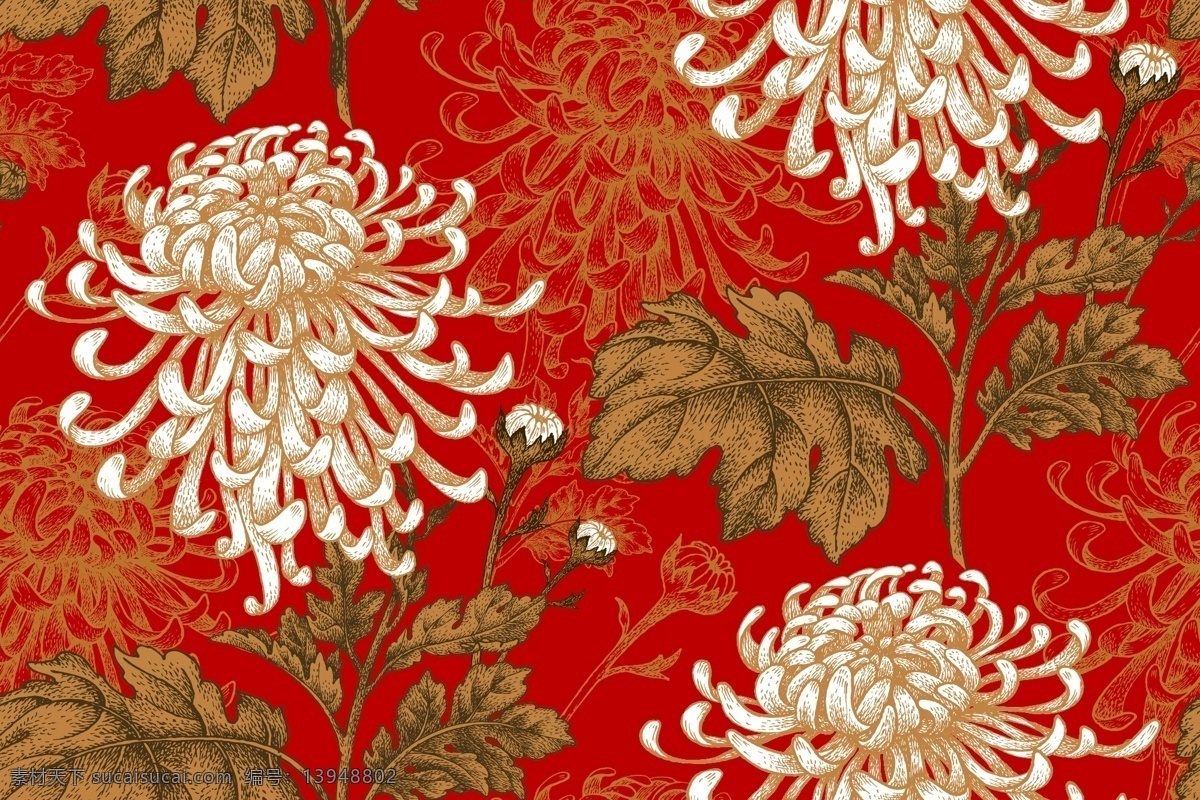 富贵图 花朵 中国风 复古 牡丹 怀旧 面料花型 数码印花 服装印花 服装设计 复古花纹 中国风花纹 窗帘 墙布 菊花富贵 底纹边框 花边花纹