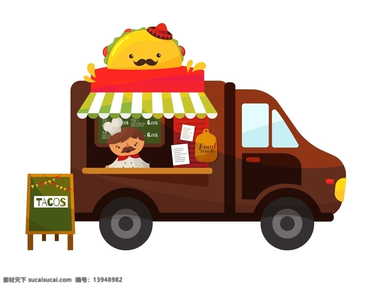 卡通 快餐 汽车 元素 招牌 图标 遮阳伞 美食 手绘 快餐车 可爱汉堡 ai元素 矢量元素
