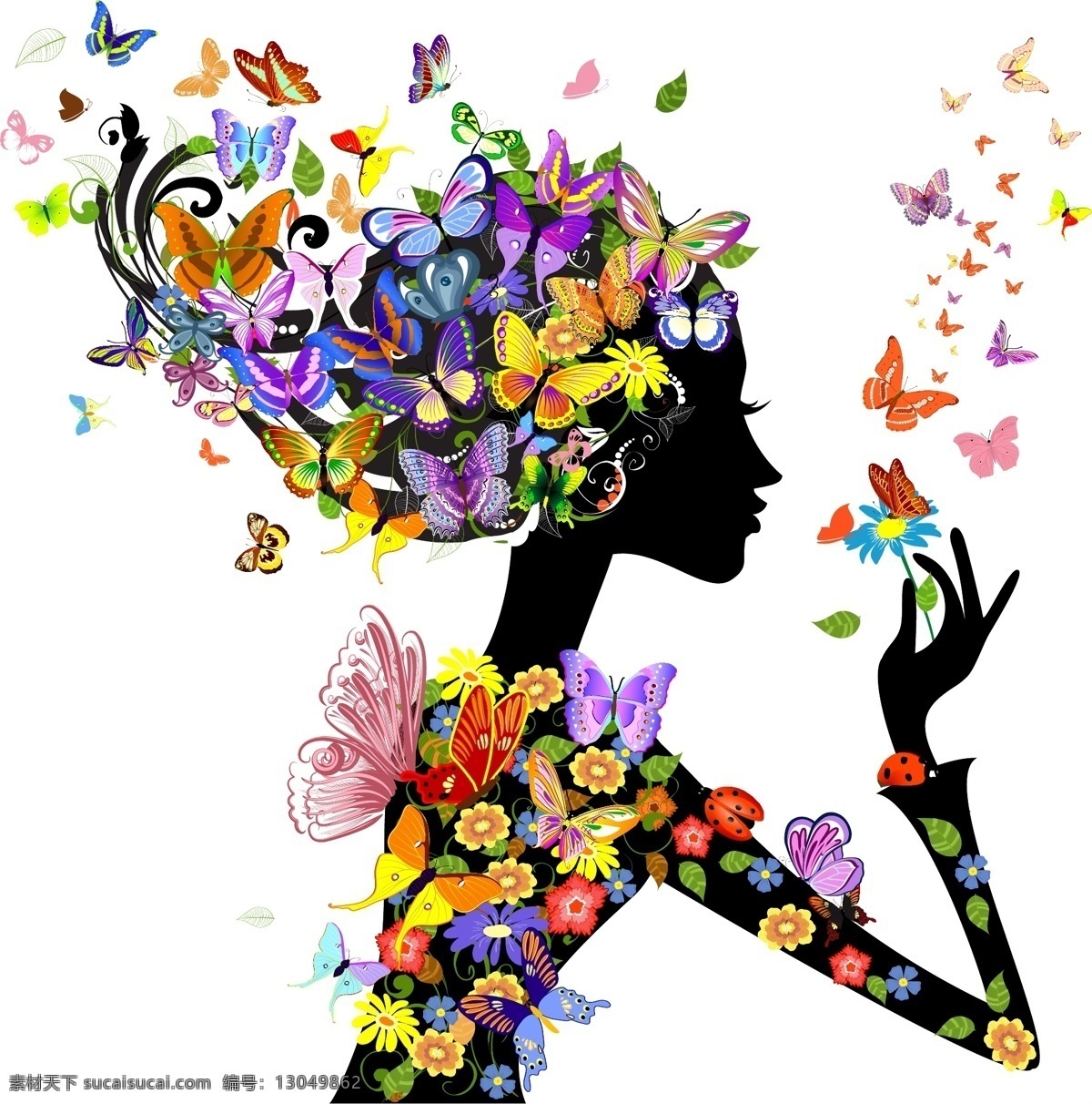 组 花 季节 女孩 矢量图