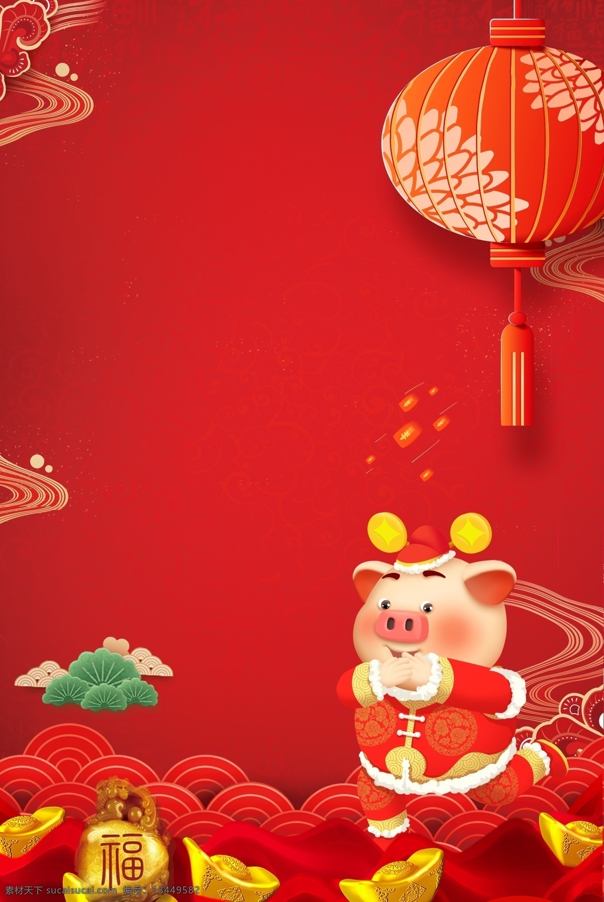 灯笼 红色 猪年 新年 喜庆 广告 背景 红色背景 中国风 祥云 烟花 喜庆风 新年背景 新春背景 浪纹 广告背景