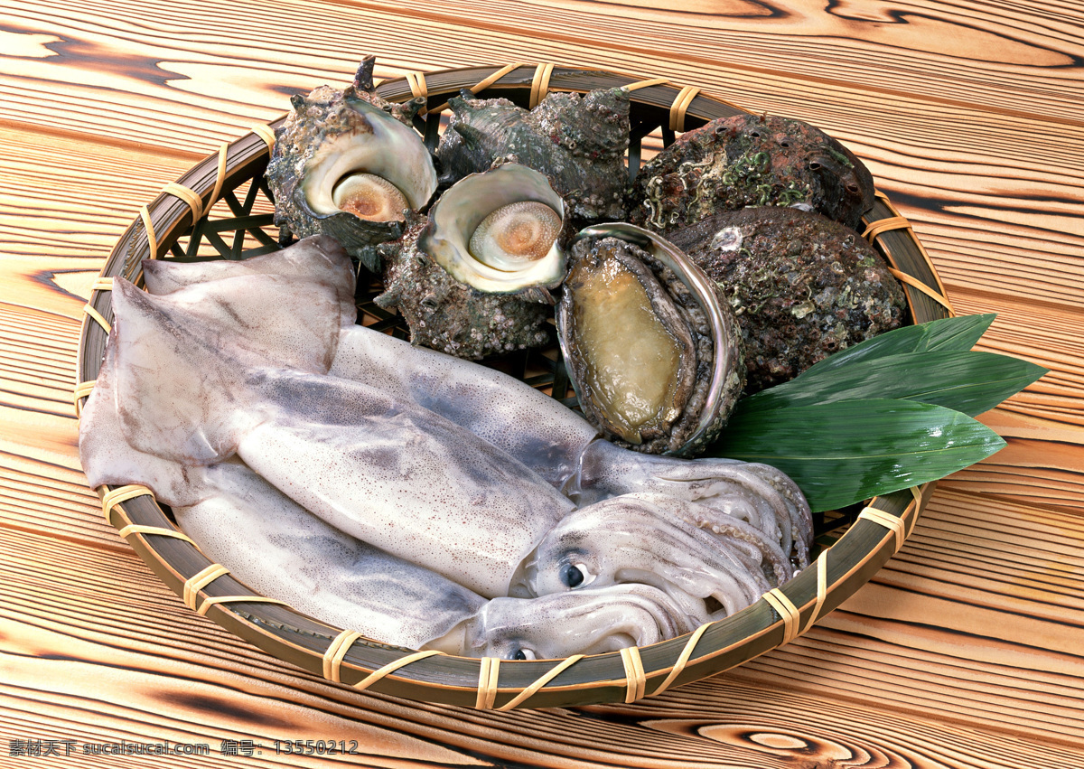 鱿鱼 鲍鱼 海螺 餐饮美食 摄影图库 食物原料 竹叶 鱿鱼鲍鱼海螺 竹扁 矢量图 日常生活