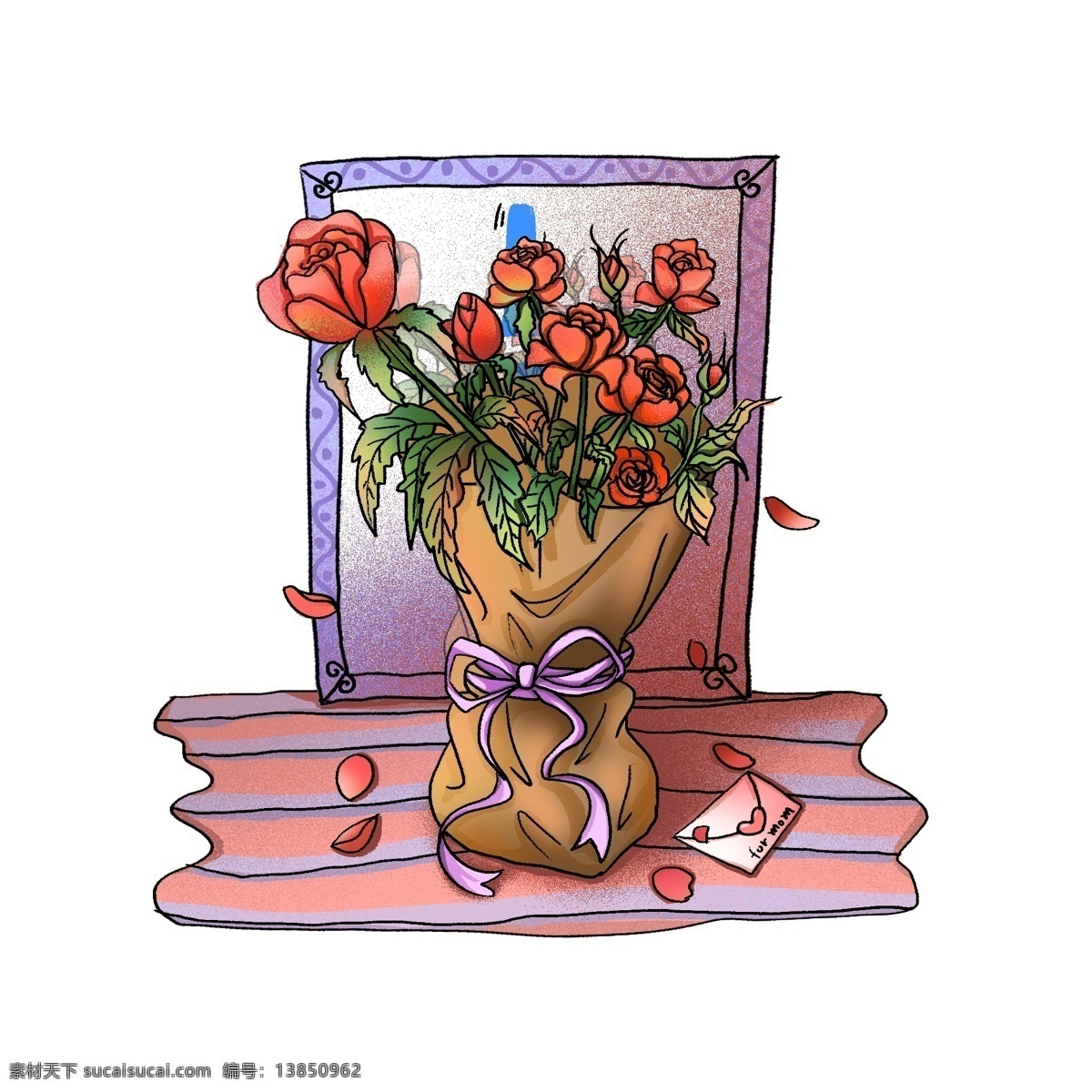 原创 手绘 母亲节 玫瑰 花束 元素 玫瑰花 鲜花 小清新 花朵 植物 花卉 配图 礼物