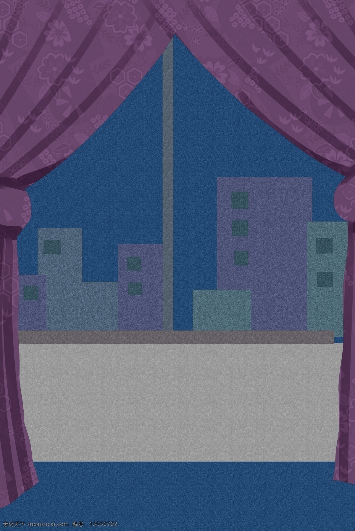 室内 手绘 卡通 玻璃 夜景 背景 玻璃窗户 帷幕 窗帘 楼房
